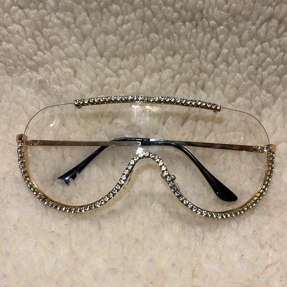 Crystal Embellished Gold and Black Sunglasses